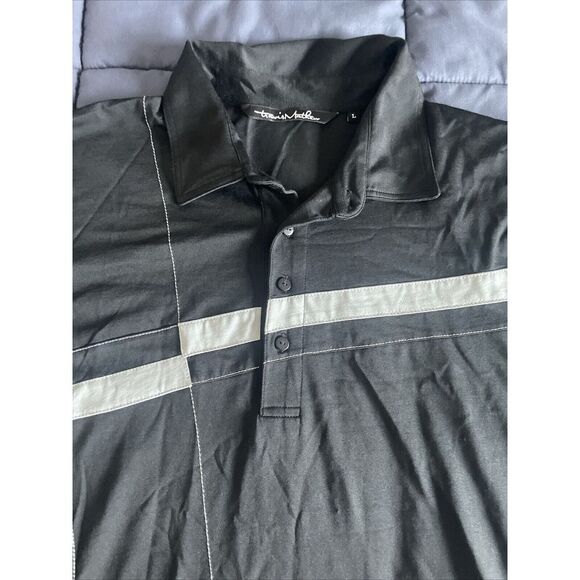 Travis Mathew Striped Print Golf Polo Performance Shirt Men's Large Black - Picture 4 of 7
